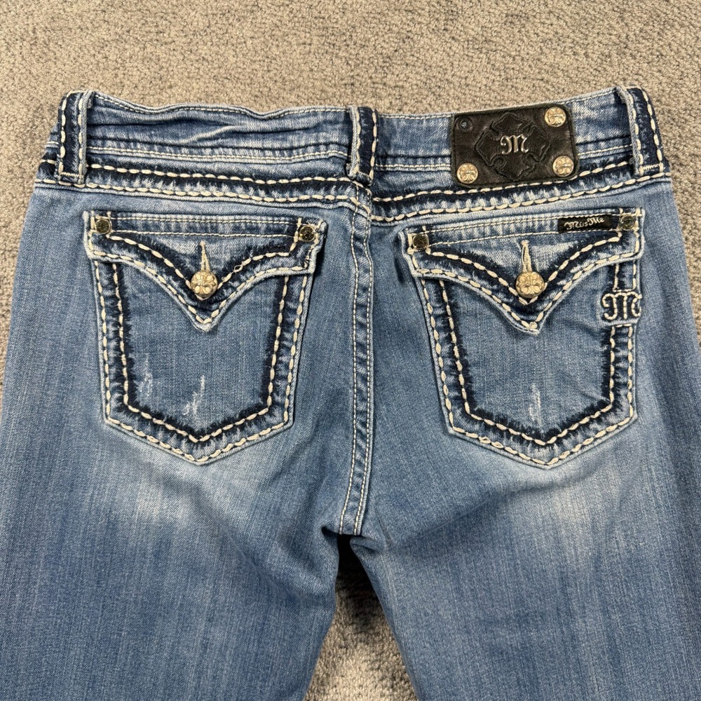 Miss Me Womens Bootcut Jeans Size 32 JP5014-11 Blue Embellished Flap Pocket Y2K